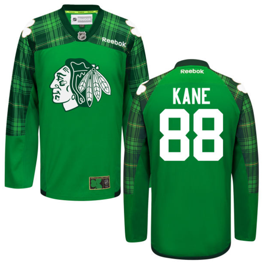 Women's Chicago Blackhawks Patrick Kane Tartan Green Practice St. Patrick's Day Replica Jersey