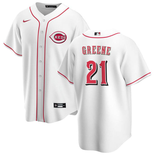 Youth Cincinnati Reds Hunter Greene Cool Base Replica Home Jersey - White