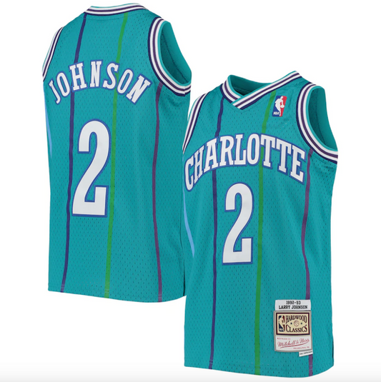 Youth Charlotte Hornets Larry Johnson Mitchell & Ness Teal 1992-93 Hardwood Classics Swingman Jersey