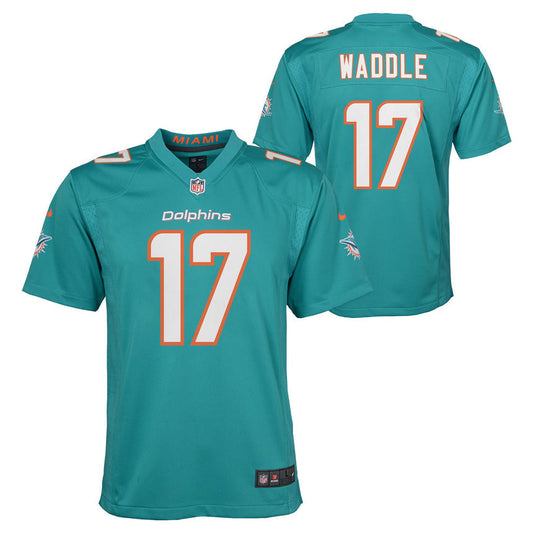 Youth Jaylen Waddle Miami Dolphins Aqua Game Replica Jersey