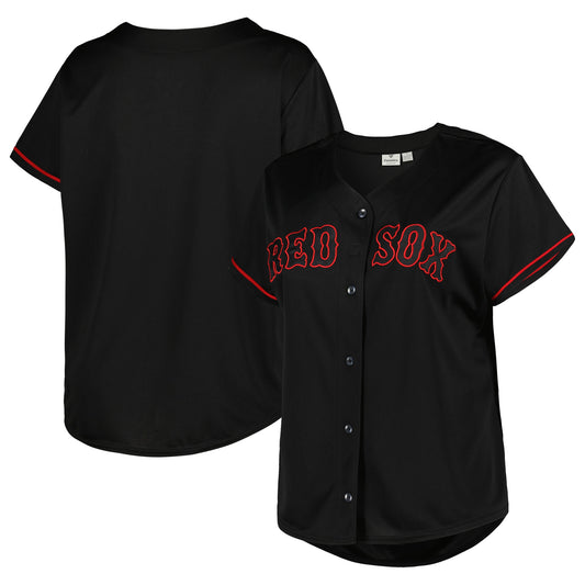 Boston Red Sox Women's Plus Size Pop Fashion Button-Up Jersey - Black